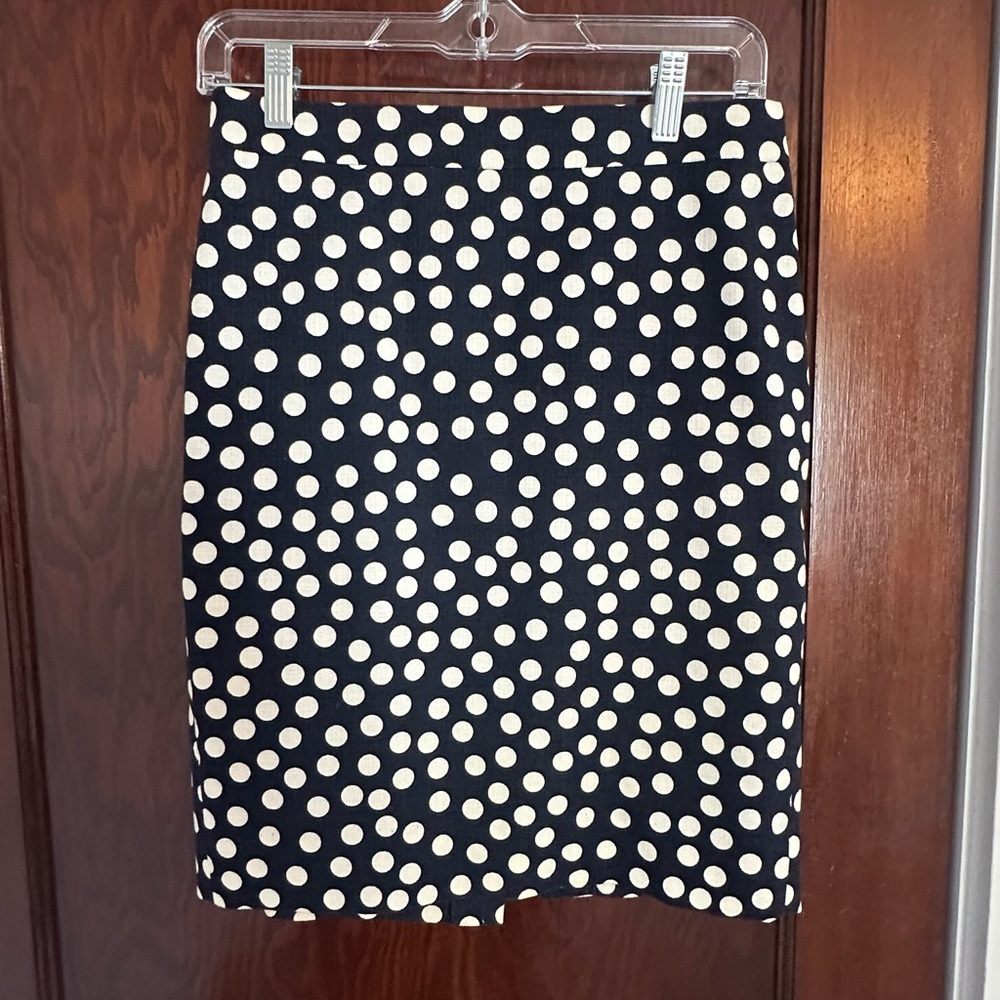 J. Crew Navy and White Polka Dot Cotton Pencil Skirt